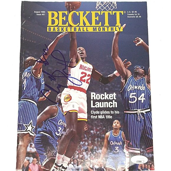 Clyde Drexler Rockets Signed NBA Basketball Beckett Guide Magazine JSA Autograph - Picture 2 of 4